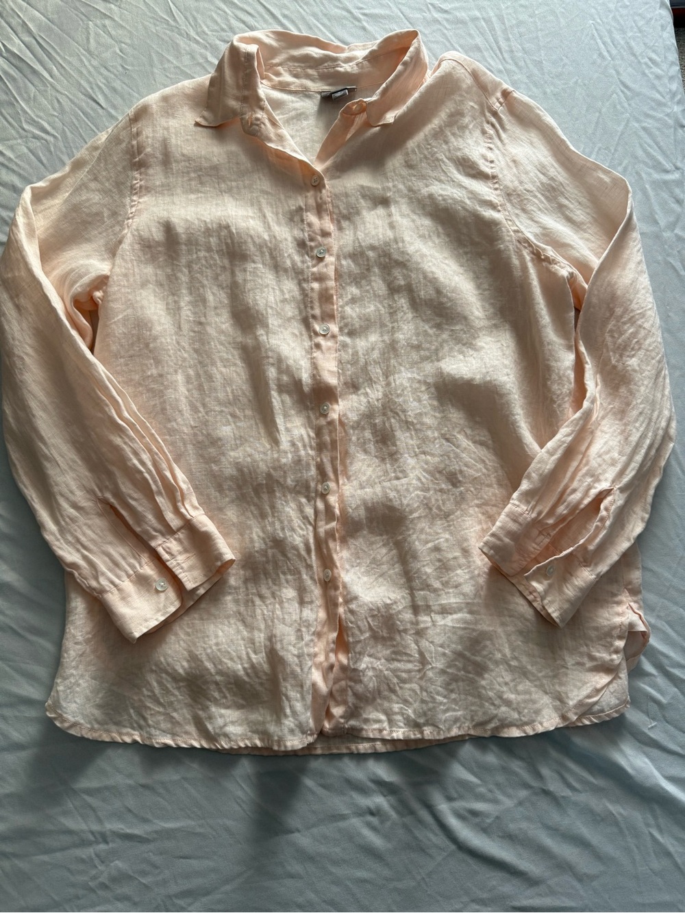 J. Jill Peach Button-Down Linen Shirt